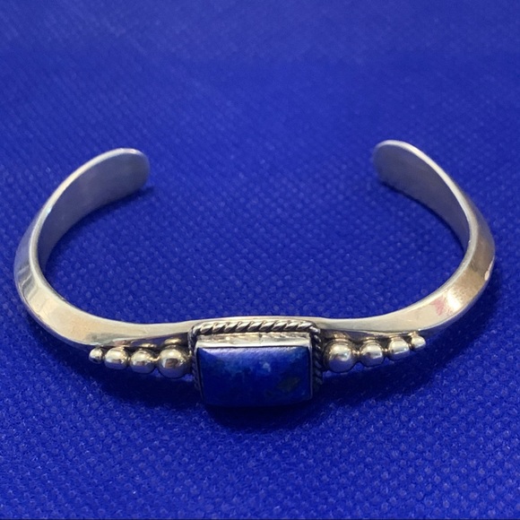 Native WA Sterling Silver Blue Lapis Cuff Bracelet - Picture 2 of 6